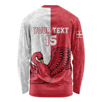 Custom Denmark Football Long Sleeve Shirt Red and Whites Scandinavia Pattern - Wonder Print Shop