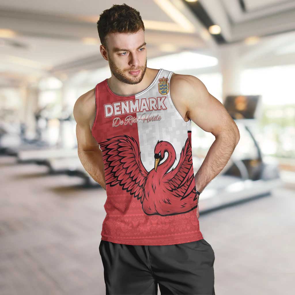 Custom Denmark Football Men Tank Top Red and Whites Scandinavia Pattern - Wonder Print Shop