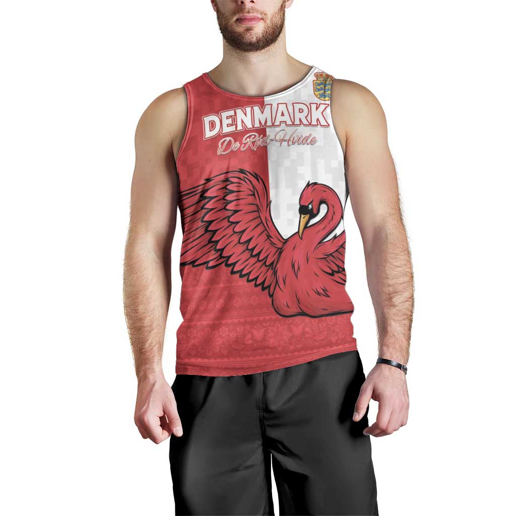 Custom Denmark Football Men Tank Top Red and Whites Scandinavia Pattern - Wonder Print Shop