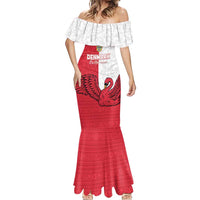 Custom Denmark Football Mermaid Dress Red and Whites Scandinavia Pattern - Wonder Print Shop
