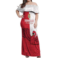 Custom Denmark Football Off Shoulder Maxi Dress Red and Whites Scandinavia Pattern - Wonder Print Shop