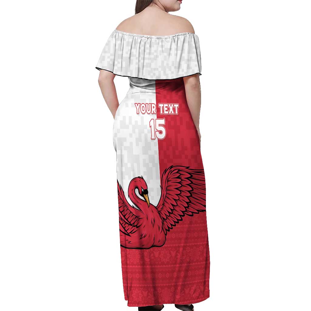 Custom Denmark Football Off Shoulder Maxi Dress Red and Whites Scandinavia Pattern - Wonder Print Shop