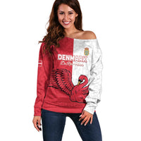 Custom Denmark Football Off Shoulder Sweater Red and Whites Scandinavia Pattern - Wonder Print Shop
