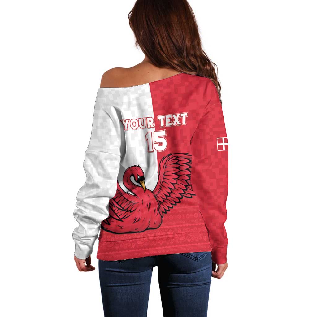 Custom Denmark Football Off Shoulder Sweater Red and Whites Scandinavia Pattern - Wonder Print Shop