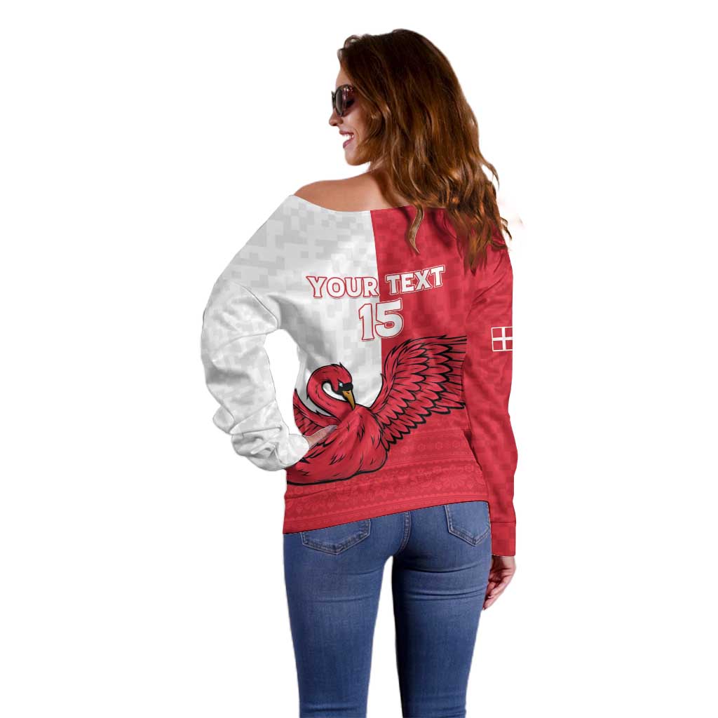 Custom Denmark Football Off Shoulder Sweater Red and Whites Scandinavia Pattern - Wonder Print Shop