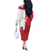 Custom Denmark Football Off The Shoulder Long Sleeve Dress Red and Whites Scandinavia Pattern - Wonder Print Shop