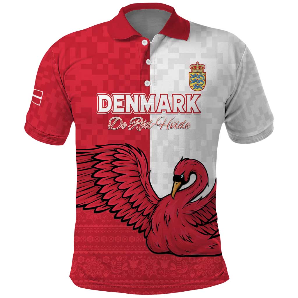 Custom Denmark Football Polo Shirt Red and Whites Scandinavia Pattern - Wonder Print Shop