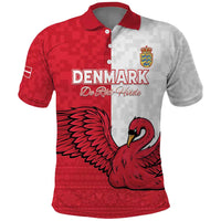 Custom Denmark Football Polo Shirt Red and Whites Scandinavia Pattern - Wonder Print Shop