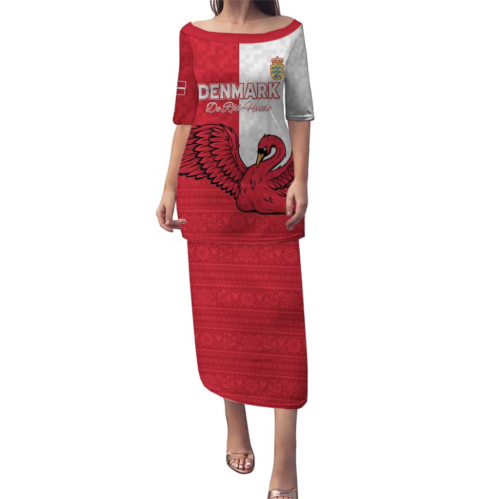 Custom Denmark Football Puletasi Red and Whites Scandinavia Pattern - Wonder Print Shop