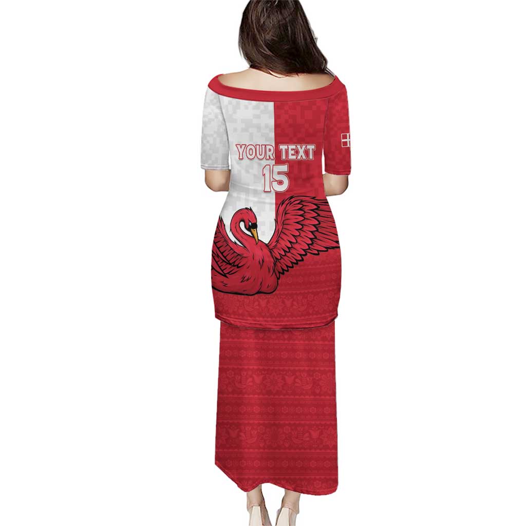 Custom Denmark Football Puletasi Red and Whites Scandinavia Pattern - Wonder Print Shop