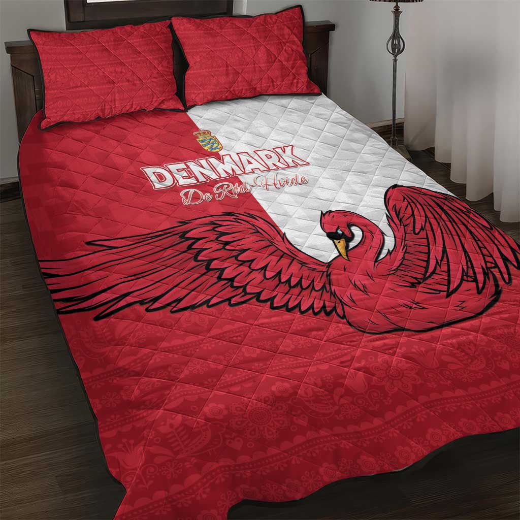 Denmark Football Quilt Bed Set Red and Whites Scandinavia Pattern - Wonder Print Shop