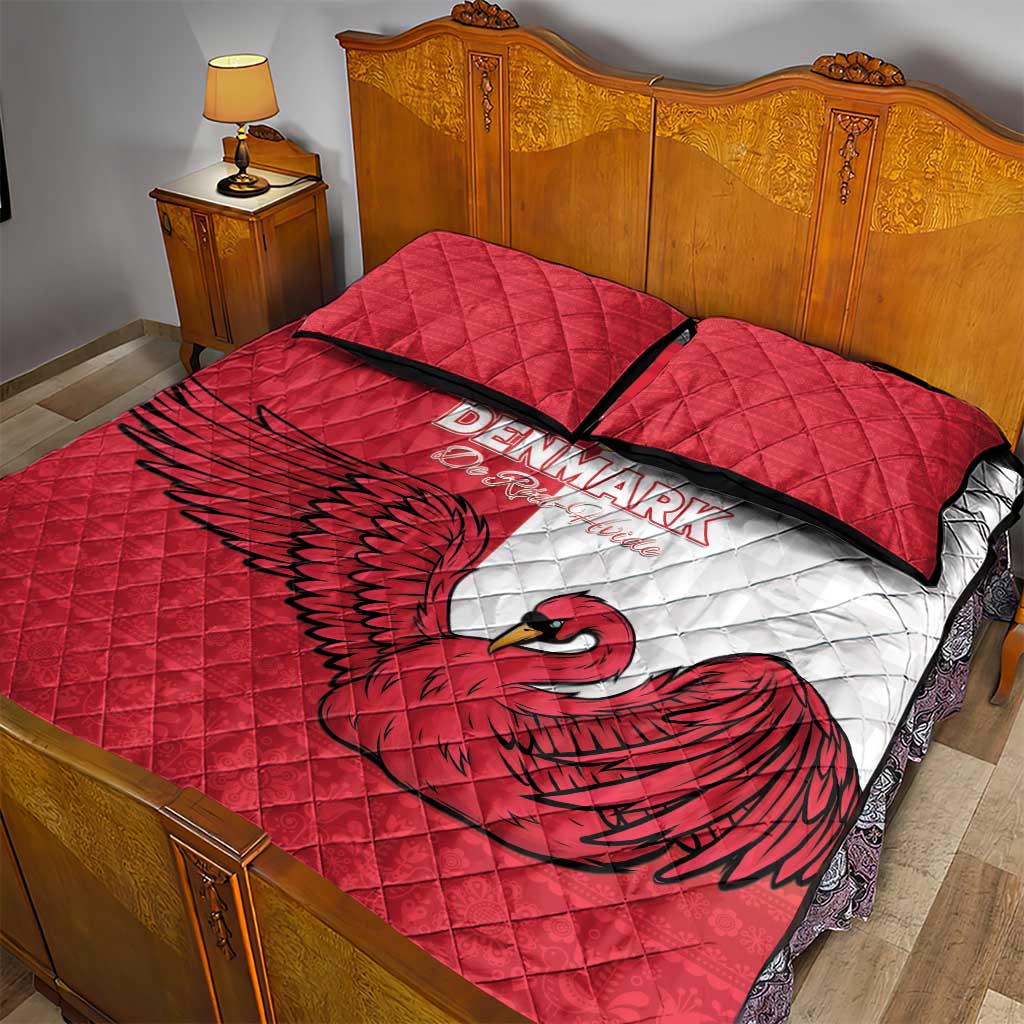 Denmark Football Quilt Bed Set Red and Whites Scandinavia Pattern - Wonder Print Shop