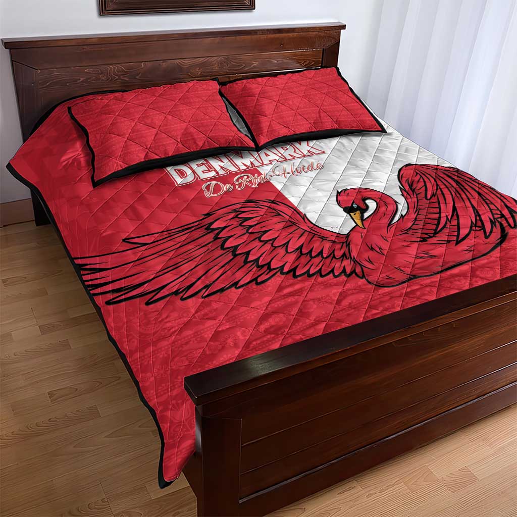 Denmark Football Quilt Bed Set Red and Whites Scandinavia Pattern - Wonder Print Shop