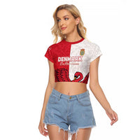 Custom Denmark Football Raglan Cropped T Shirt Red and Whites Scandinavia Pattern - Wonder Print Shop