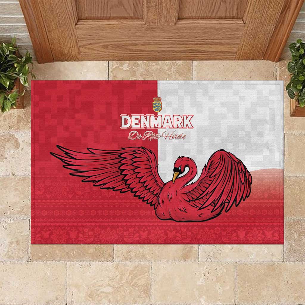 Denmark Football Rubber Doormat Red and Whites Scandinavia Pattern - Wonder Print Shop