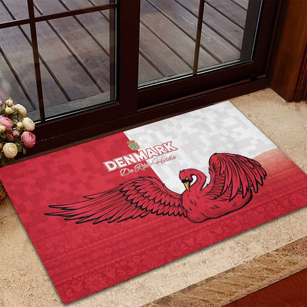 Denmark Football Rubber Doormat Red and Whites Scandinavia Pattern - Wonder Print Shop
