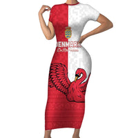 Custom Denmark Football Short Sleeve Bodycon Dress Red and Whites Scandinavia Pattern - Wonder Print Shop