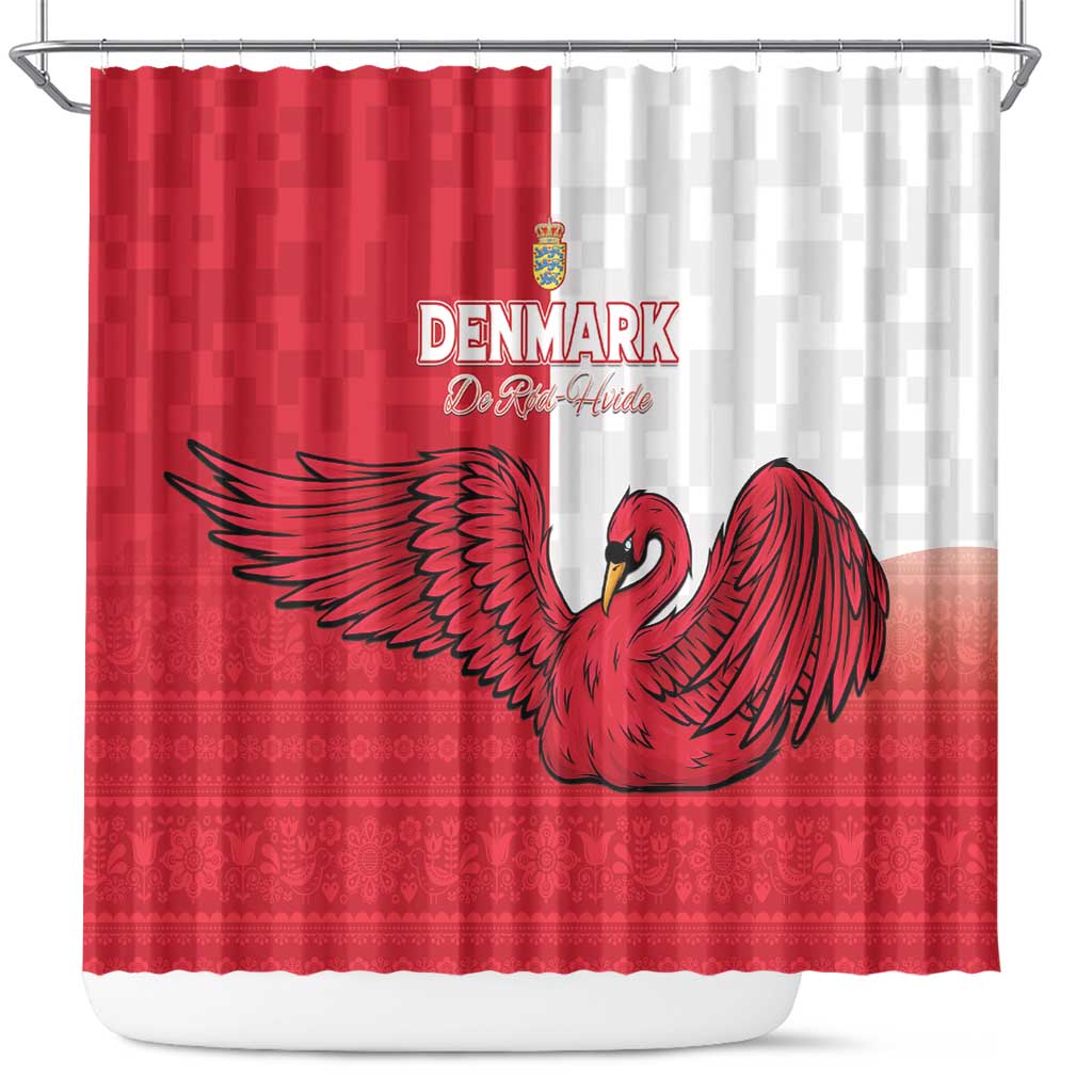 Denmark Football Shower Curtain Red and Whites Scandinavia Pattern - Wonder Print Shop
