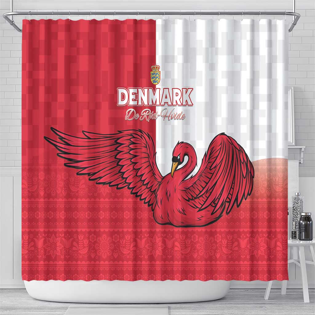 Denmark Football Shower Curtain Red and Whites Scandinavia Pattern - Wonder Print Shop