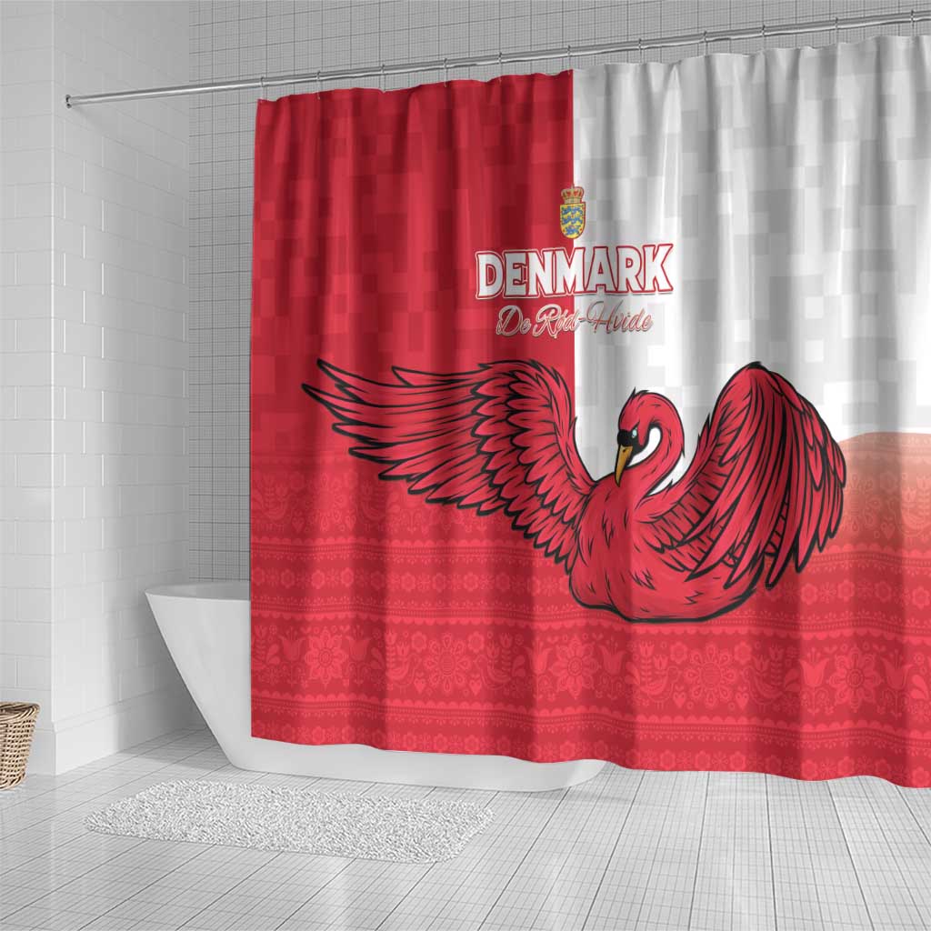 Denmark Football Shower Curtain Red and Whites Scandinavia Pattern - Wonder Print Shop