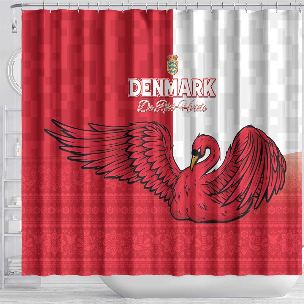 Denmark Football Shower Curtain Red and Whites Scandinavia Pattern - Wonder Print Shop