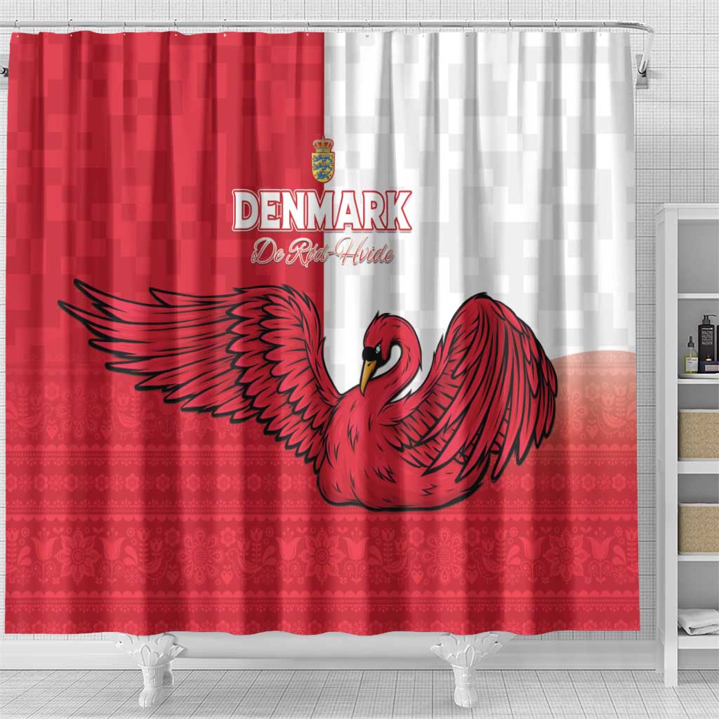 Denmark Football Shower Curtain Red and Whites Scandinavia Pattern - Wonder Print Shop