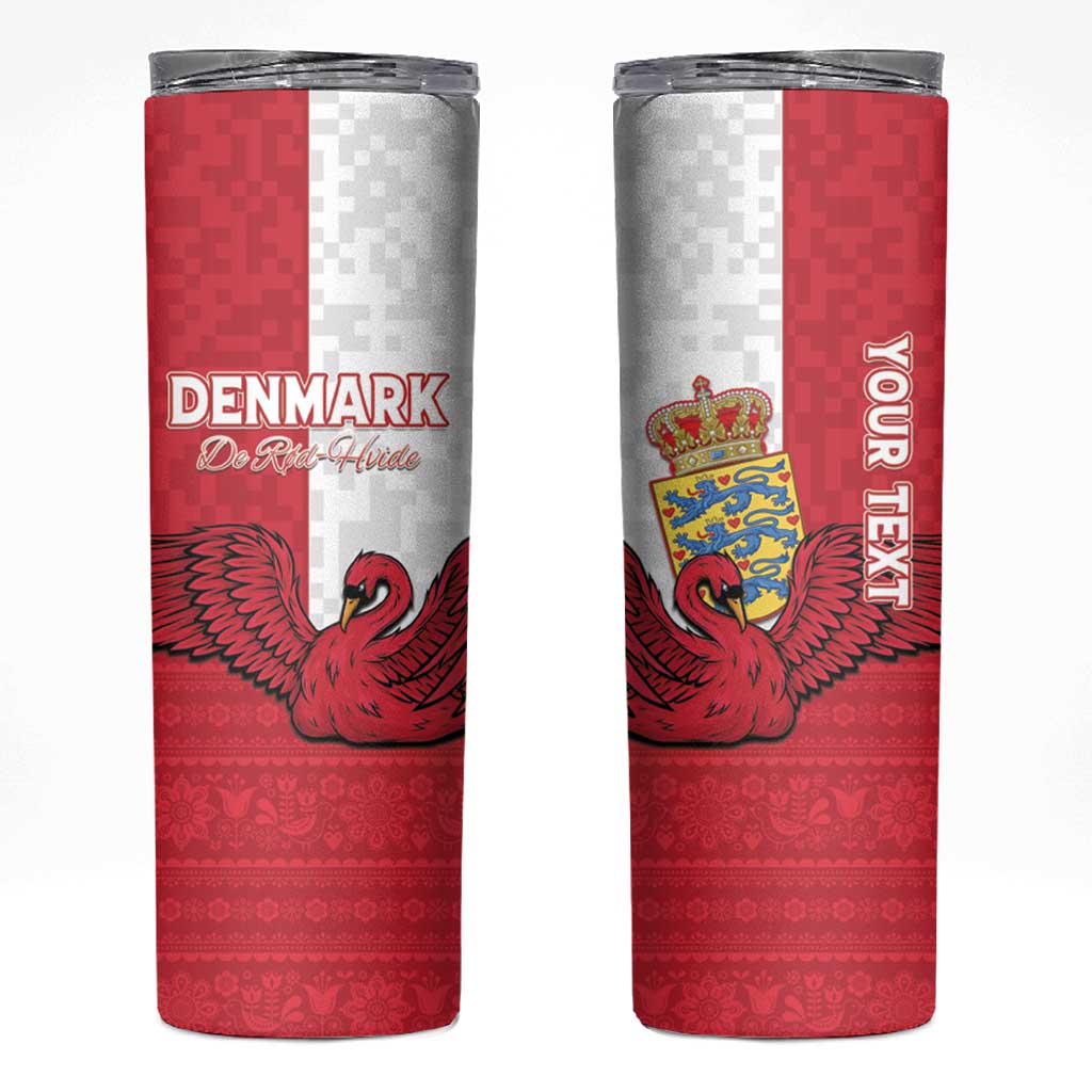 Custom Denmark Football Skinny Tumbler Red and Whites Scandinavia Pattern - Wonder Print Shop