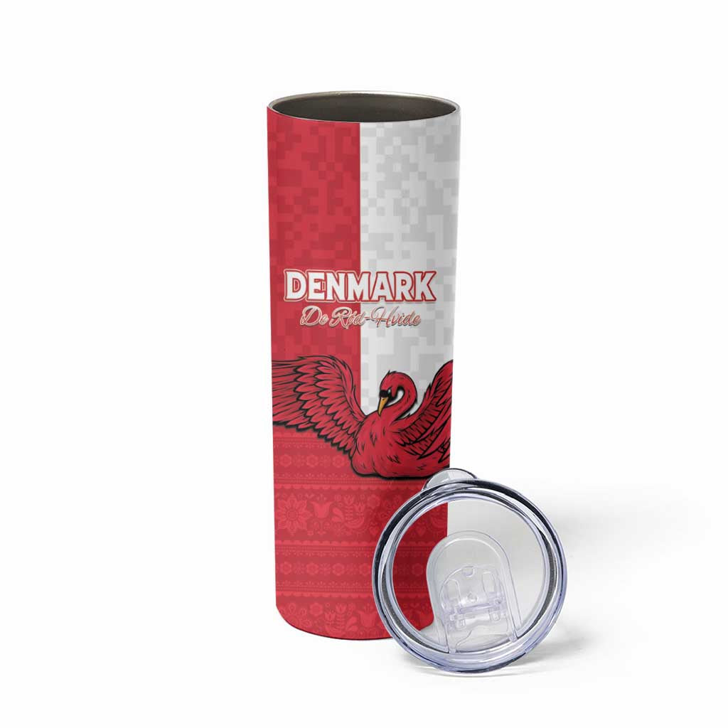 Custom Denmark Football Skinny Tumbler Red and Whites Scandinavia Pattern - Wonder Print Shop