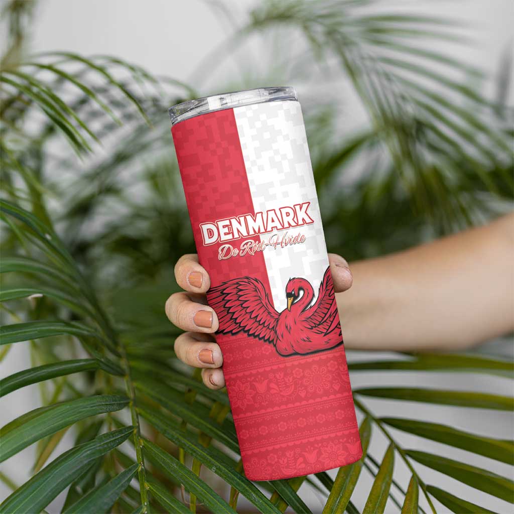 Custom Denmark Football Skinny Tumbler Red and Whites Scandinavia Pattern - Wonder Print Shop
