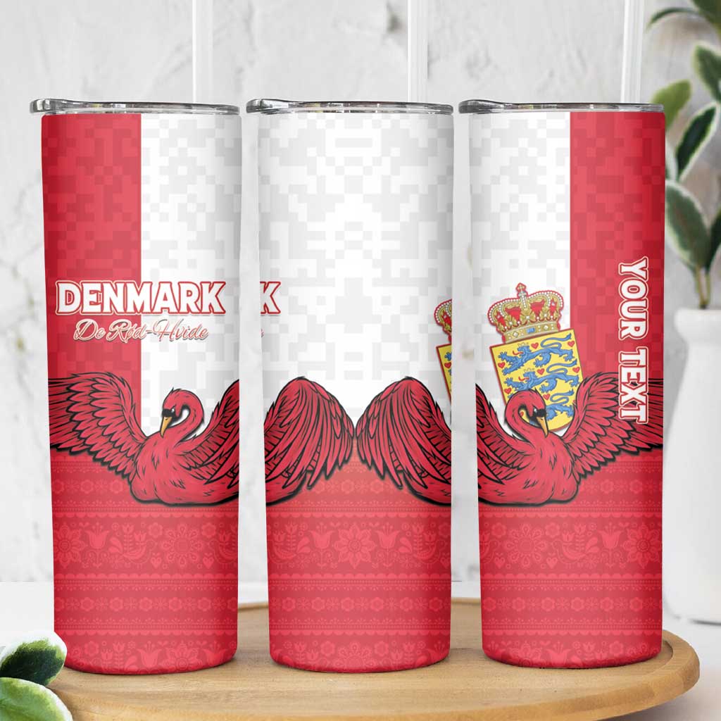 Custom Denmark Football Skinny Tumbler Red and Whites Scandinavia Pattern - Wonder Print Shop