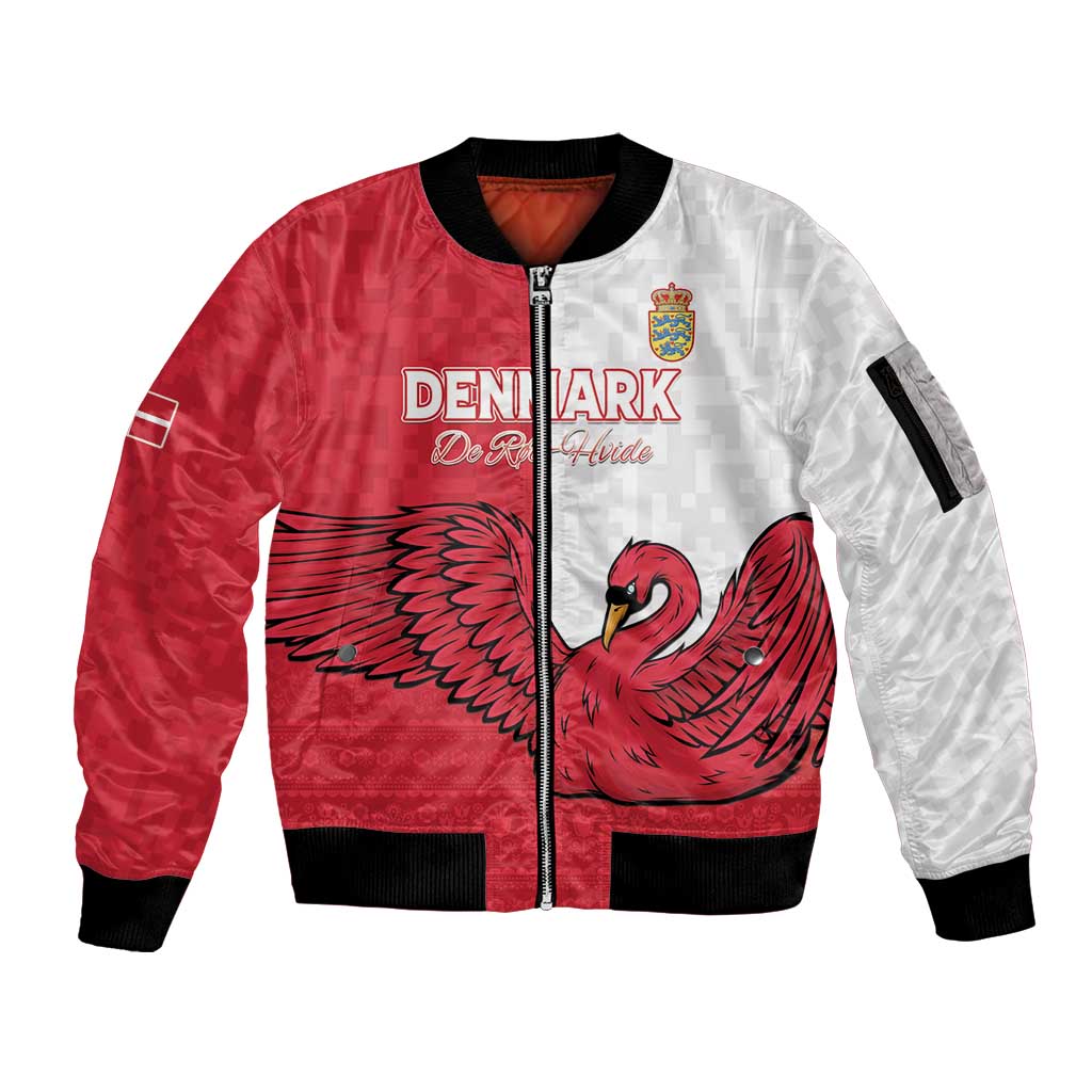 Custom Denmark Football Sleeve Zip Bomber Jacket Red and Whites Scandinavia Pattern - Wonder Print Shop