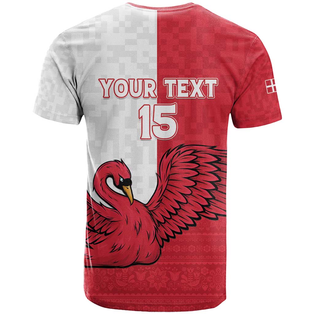 Custom Denmark Football T Shirt Red and Whites Scandinavia Pattern - Wonder Print Shop