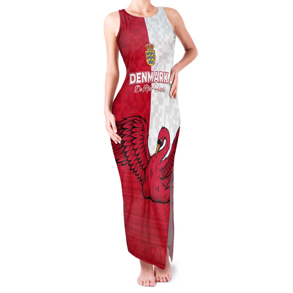 Custom Denmark Football Tank Maxi Dress Red and Whites Scandinavia Pattern - Wonder Print Shop
