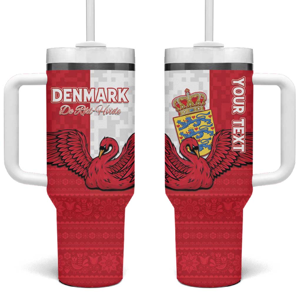 Custom Denmark Football Tumbler With Handle Red and Whites Scandinavia Pattern - Wonder Print Shop