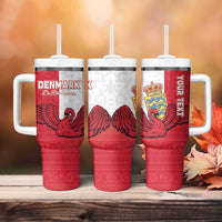 Custom Denmark Football Tumbler With Handle Red and Whites Scandinavia Pattern - Wonder Print Shop