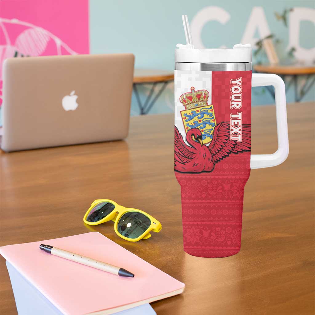 Custom Denmark Football Tumbler With Handle Red and Whites Scandinavia Pattern - Wonder Print Shop