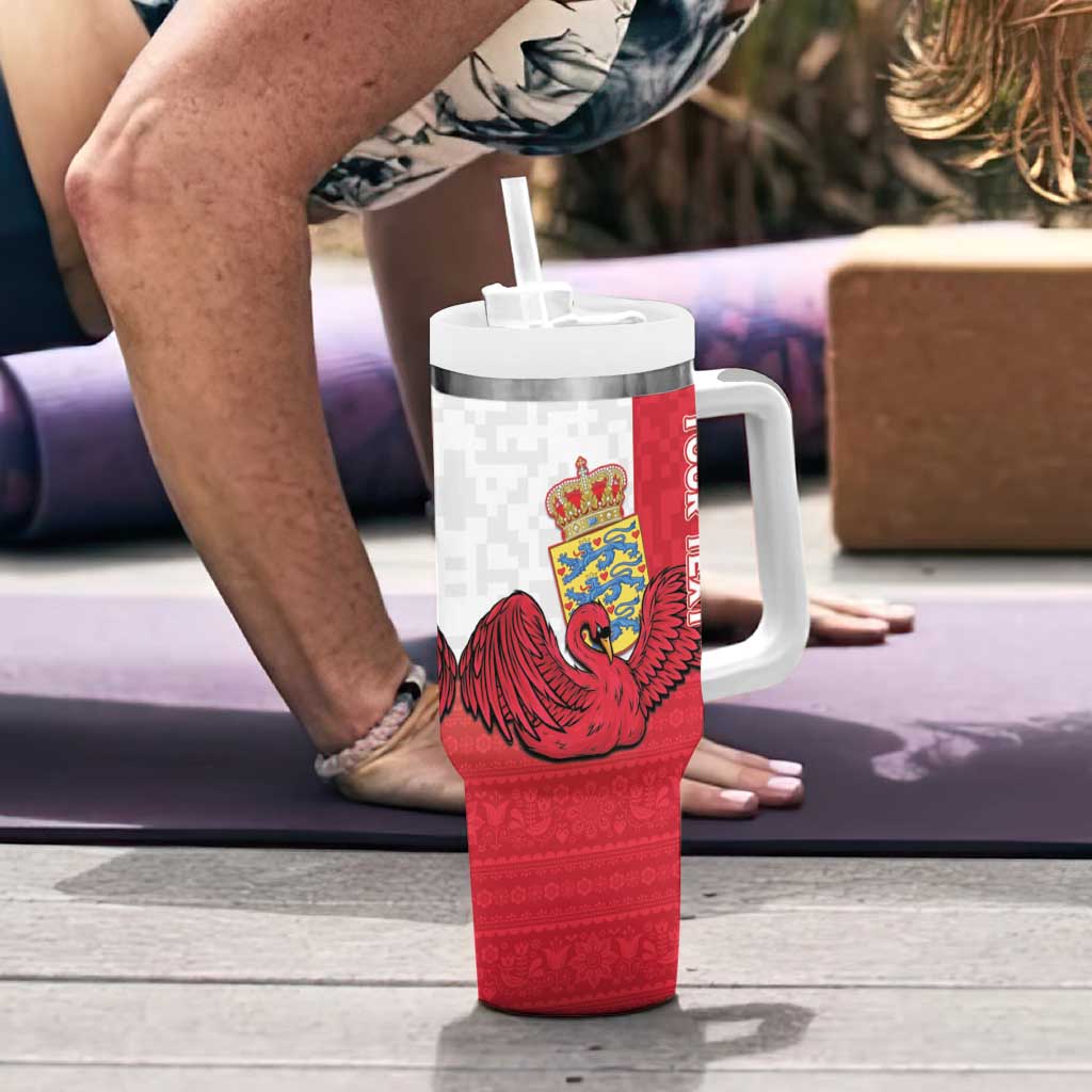 Custom Denmark Football Tumbler With Handle Red and Whites Scandinavia Pattern - Wonder Print Shop