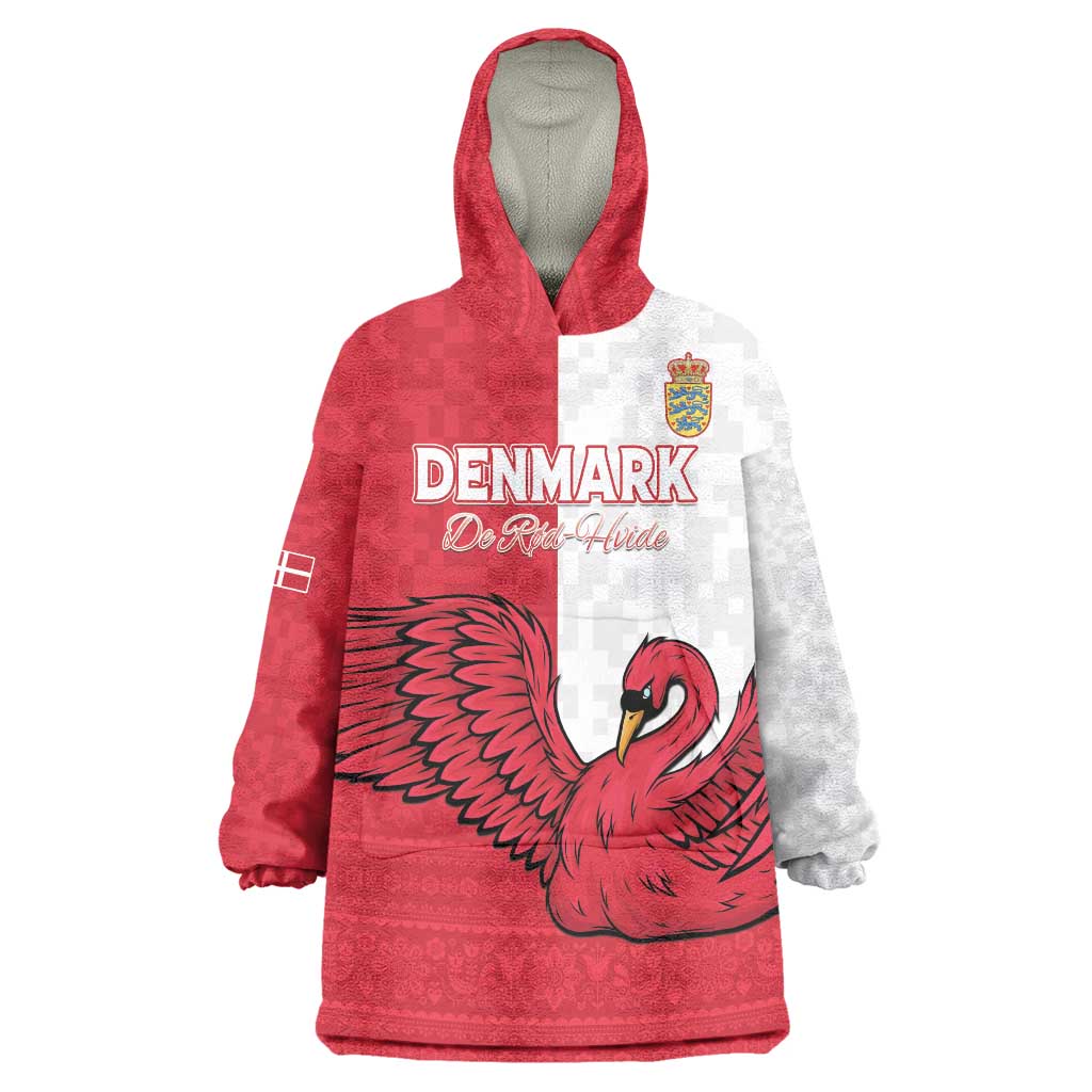 Custom Denmark Football Wearable Blanket Hoodie Red and Whites Scandinavia Pattern - Wonder Print Shop