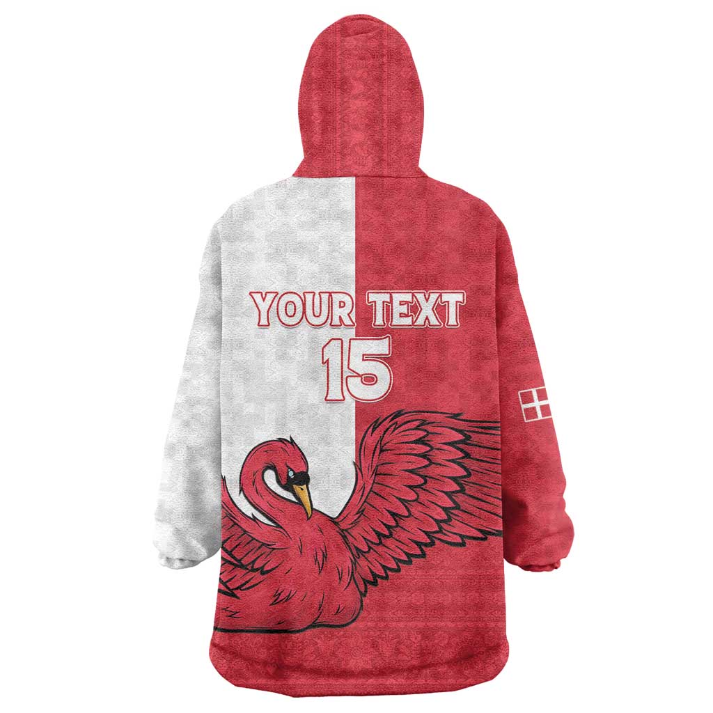 Custom Denmark Football Wearable Blanket Hoodie Red and Whites Scandinavia Pattern - Wonder Print Shop