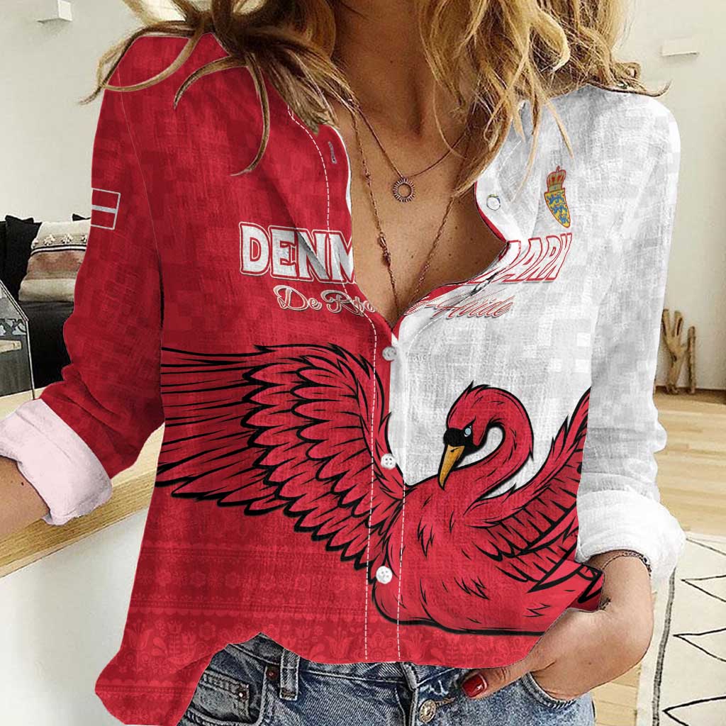 Custom Denmark Football Women Casual Shirt Red and Whites Scandinavia Pattern - Wonder Print Shop