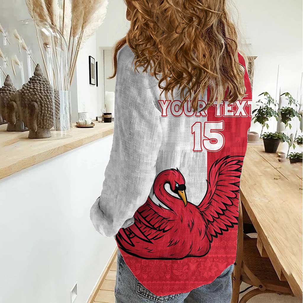 Custom Denmark Football Women Casual Shirt Red and Whites Scandinavia Pattern - Wonder Print Shop