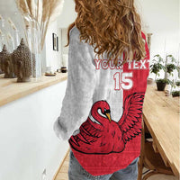 Custom Denmark Football Women Casual Shirt Red and Whites Scandinavia Pattern - Wonder Print Shop