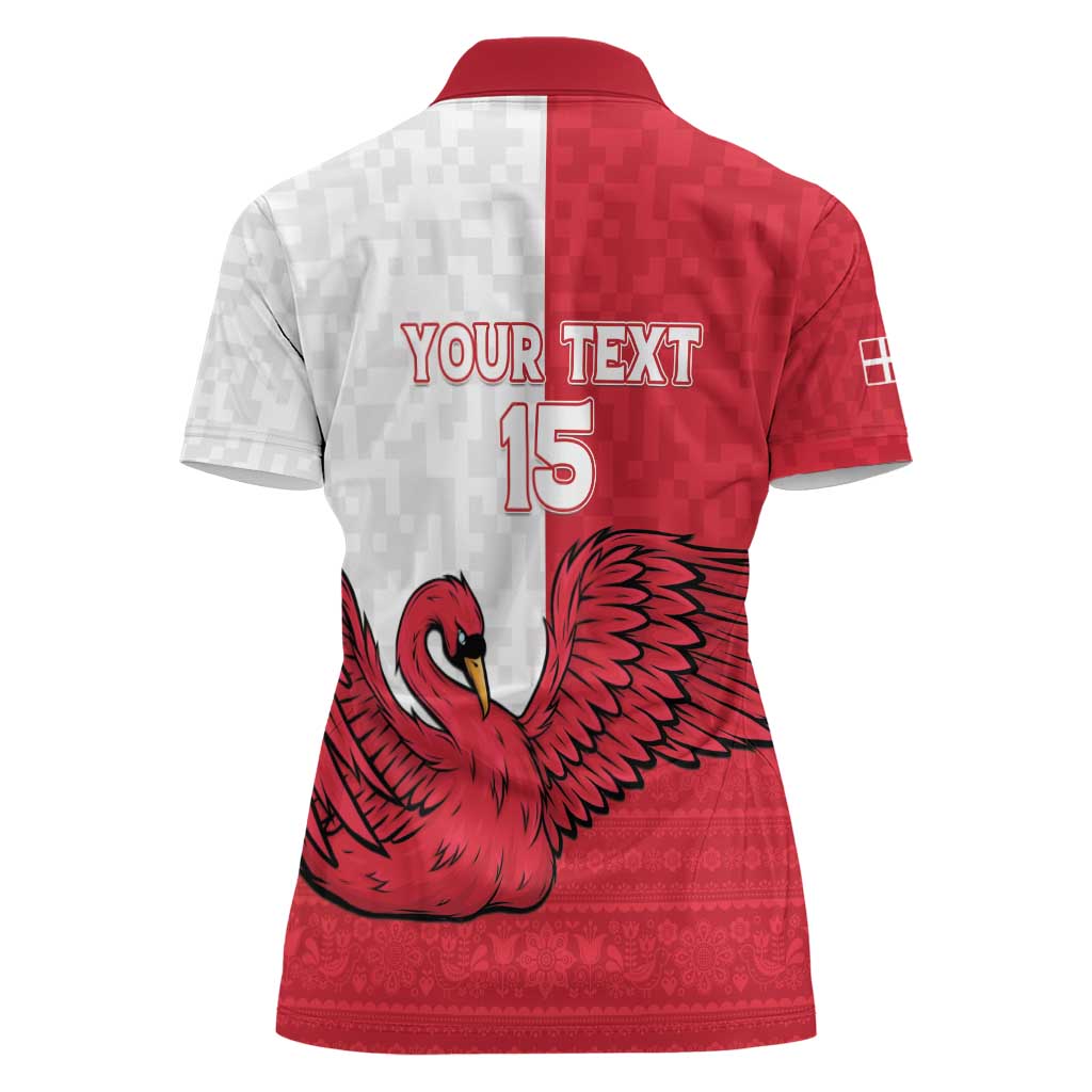 Custom Denmark Football Women Polo Shirt Red and Whites Scandinavia Pattern - Wonder Print Shop