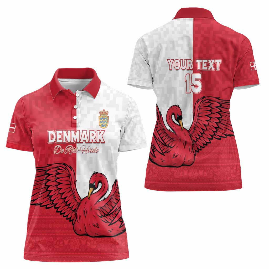 Custom Denmark Football Women Polo Shirt Red and Whites Scandinavia Pattern - Wonder Print Shop