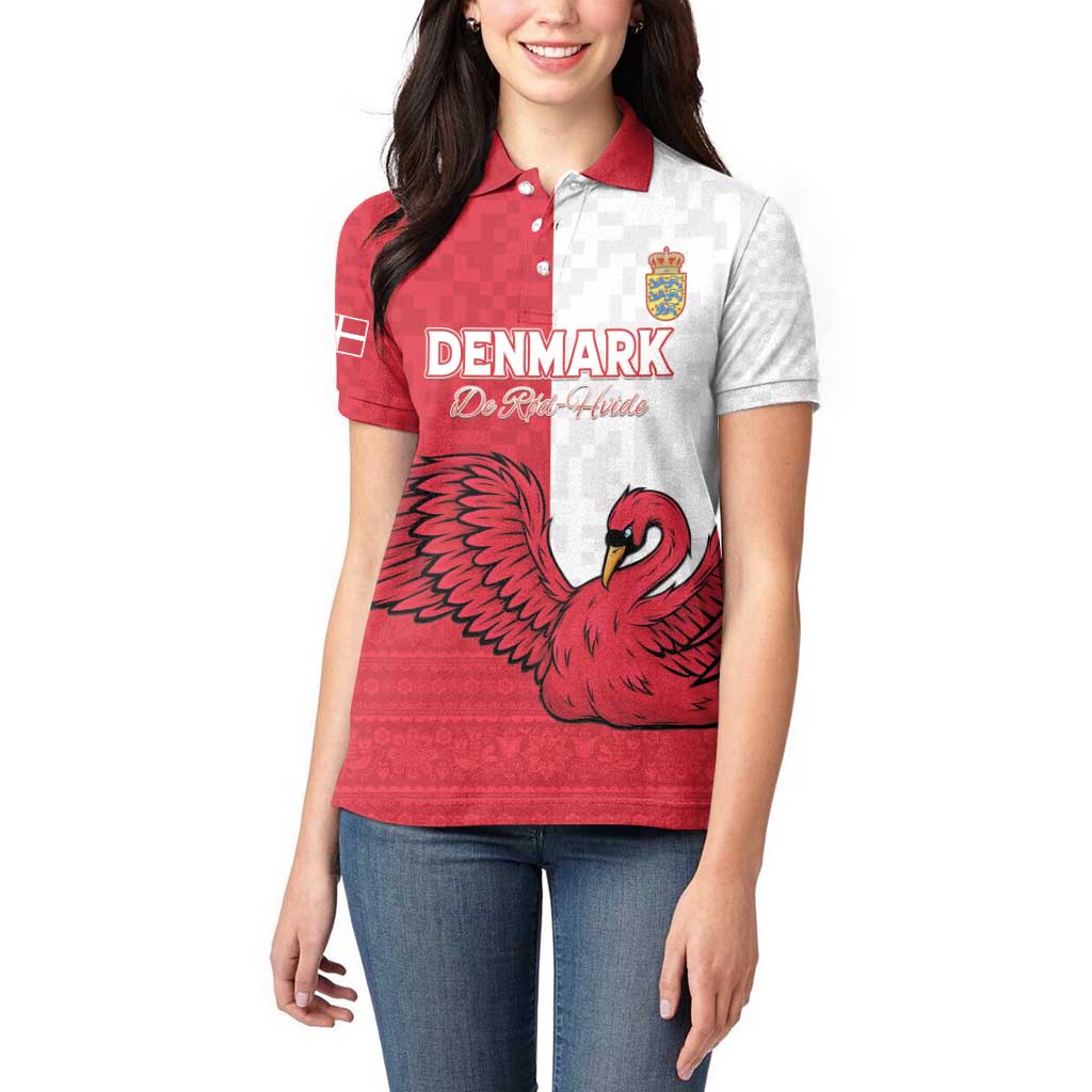 Custom Denmark Football Women Polo Shirt Red and Whites Scandinavia Pattern - Wonder Print Shop