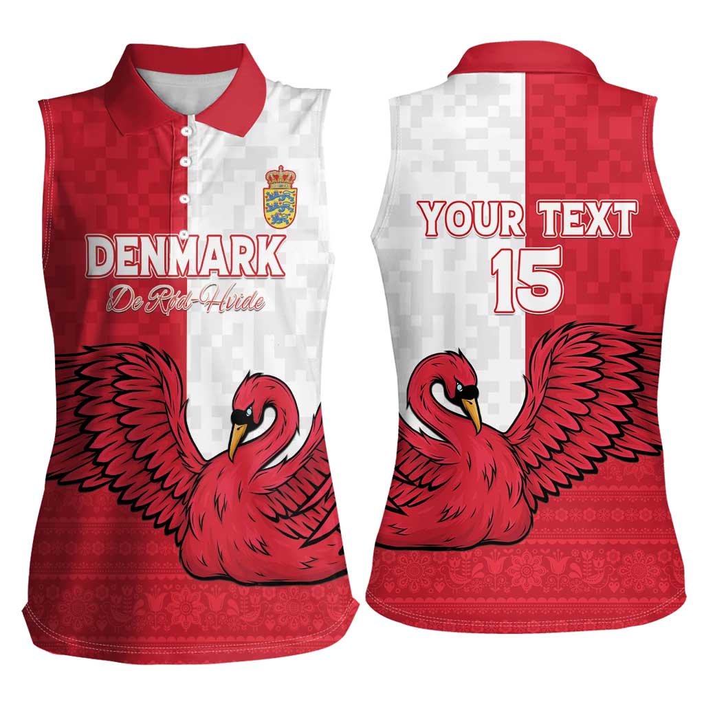Custom Denmark Football Women Sleeveless Polo Shirt Red and Whites Scandinavia Pattern - Wonder Print Shop