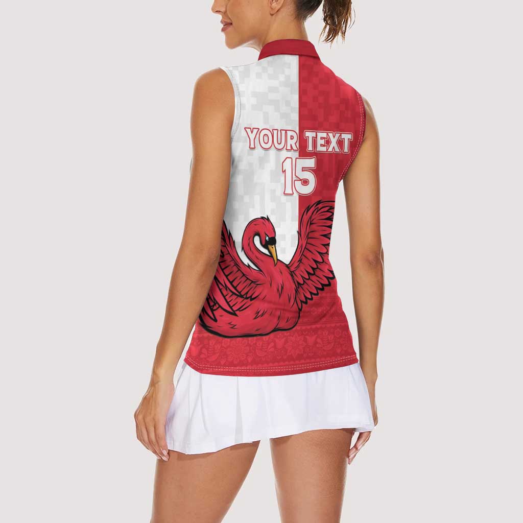 Custom Denmark Football Women Sleeveless Polo Shirt Red and Whites Scandinavia Pattern - Wonder Print Shop