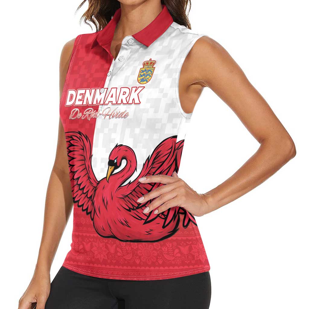 Custom Denmark Football Women Sleeveless Polo Shirt Red and Whites Scandinavia Pattern - Wonder Print Shop