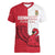 Custom Denmark Football Women V-Neck T-Shirt Red and Whites Scandinavia Pattern - Wonder Print Shop