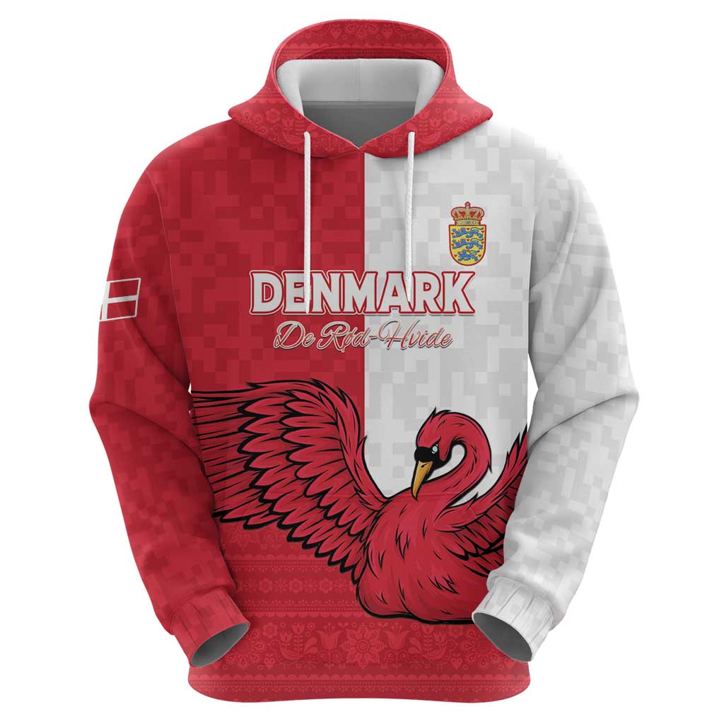 Custom Denmark Football Zip Hoodie Red and Whites Scandinavia Pattern - Wonder Print Shop